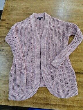 American Eagle Outfitters Cozy Open-Front Dusty Pink Knit Cardigan Sweater